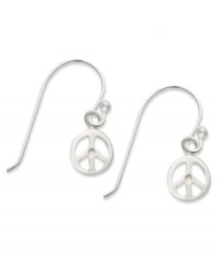 Make a symbolic statement with this pretty style. Unwritten's petite peace sign earrings are crafted in cut-out sterling silver on french wire. Approximate drop: 4/5 inch. Make a symbolic statement with this pretty style. Unwritten's petite peace sign earrings are crafted in cut-out sterling silver on french wire. Approximate drop: 4/5 inch.