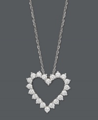 Open your heart and let love in. This symbolic open-cut heart pendant by Arabella makes a beautiful gift for a loved one. Crafted in 14k white gold, round-cut Swarovski zirconias (1 ct. t.w.) decorate the edges. Approximate length: 18 inches. Approximate drop: 1 inch. Open your heart and let love in. This symbolic open-cut heart pendant by Arabella makes a beautiful gift for a loved one. Crafted in 14k white gold, round-cut Swarovski zirconias (1 ct. t.w.) decorate the edges. Approximate length: 18 inches. Approximate drop: 1 inch.