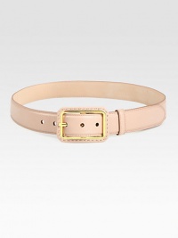 A classic, leather style with a metal accented, self-covered, rectangular buckle. Width, about 1¼Made in Italy A classic, leather style with a metal accented, self-covered, rectangular buckle. Width, about 1¼Made in Italy