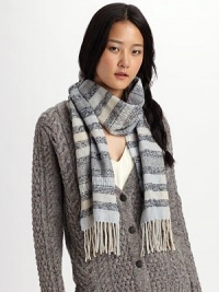 Textured stripes highlight this woven wool blend, finished with fringed trim.70% wool/20% nylon/5% alpaca/5% mohair Dry clean Made in Italy Textured stripes highlight this woven wool blend, finished with fringed trim.70% wool/20% nylon/5% alpaca/5% mohair Dry clean Made in Italy