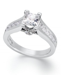 Perfect the moment. This stunning ring features a princess-cut, certified diamond at center (1-1/2 ct. t.w.) with round-cut diamond accents at the shoulders. Crafted in 14k white gold. Perfect the moment. This stunning ring features a princess-cut, certified diamond at center (1-1/2 ct. t.w.) with round-cut diamond accents at the shoulders. Crafted in 14k white gold.