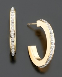 Elegance for every day. Sparkling diamond accents add a row of shimmer to classic 14k gold demi-hoop earrings. Elegance for every day. Sparkling diamond accents add a row of shimmer to classic 14k gold demi-hoop earrings.