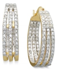 Victoria Townsend for Macy's Diamond Earrings, 18k Gold over Sterling Silver Diamond Three Row Hoop Earrings