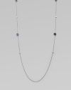 From the Silver Rain Lollipop Collection. This delicate, sterling silver link chain style features dazzling diamond and exquisite blue topaz stations. Blue topazDiamonds, .25 tcwSterling silverLength, about 36Lobster clasp closureImported 