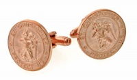 JJ Weston rose gold plated Saint Christopher cufflinks with presentation box. Made in the USA JJ Weston rose gold plated Saint Christopher cufflinks with presentation box. Made in the USA