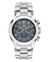 A luxe look he's bound to love. This ESQ by Movado watch features a brushed and polished stainless steel bracelet and round case. Smoke gray textured chronograph dial with three subdials and date window. Swiss quartz movement. Water resistant to 30 meters. Two-year limited warranty. A luxe look he's bound to love. This ESQ by Movado watch features a brushed and polished stainless steel bracelet and round case. Smoke gray textured chronograph dial with three subdials and date window. Swiss quartz movement. Water resistant to 30 meters. Two-year limited warranty.