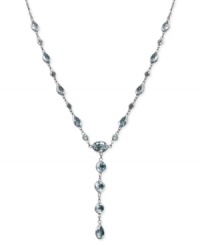 Say yes to elegance inspired by the ocean. This y-shaped necklace highlights round and oval-cut blue topaz gemstones (8-1/2 ct. t.w.) that shimmer in a 14k white gold setting. Approximate length: 17 inches. Approximate drop: 1-1/2 inches. Say yes to elegance inspired by the ocean. This y-shaped necklace highlights round and oval-cut blue topaz gemstones (8-1/2 ct. t.w.) that shimmer in a 14k white gold setting. Approximate length: 17 inches. Approximate drop: 1-1/2 inches.
