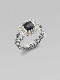 From the Petite Albion Collection. A faceted black onyx square, framed in diamonds, on a split cable band of sterling silver. Diamonds, 0.20 tcw Black onyx Sterling silver About ¼ square Imported From the Petite Albion Collection. A faceted black onyx square, framed in diamonds, on a split cable band of sterling silver. Diamonds, 0.20 tcw Black onyx Sterling silver About ¼ square Imported
