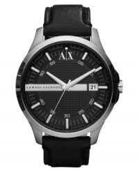 Dress down without sacrificing style: this casual watch from AX Armani Exchange boasts genuine leather and exact precision. Dress down without sacrificing style: this casual watch from AX Armani Exchange boasts genuine leather and exact precision.