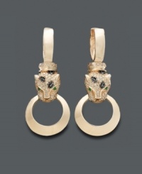 Let your inner animal run free with these door knocker style earrings from Signature by Effy Collection. Crafted in 14k rose gold, earrings feature round-cut black and white diamonds (3/4 ct. t.w.) with sparkling emerald accents. Approximate drop: 1-5/8 inches.