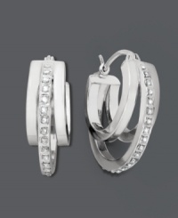 Three times the shine! These chic, triple hoop earrings feature a sterling silver setting with sparkling diamond accents. Approximate diameter: 3/4 inch. Three times the shine! These chic, triple hoop earrings feature a sterling silver setting with sparkling diamond accents. Approximate diameter: 3/4 inch.