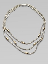 From the Bedeg Collection. Three braided sterling silver chains with a beautifully radiant 18k gold stations and a central closure. 18k goldSterling silverLength, about 18Push clasp closureImported From the Bedeg Collection. Three braided sterling silver chains with a beautifully radiant 18k gold stations and a central closure. 18k goldSterling silverLength, about 18Push clasp closureImported