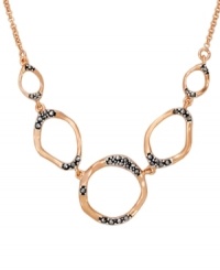 Add some glitter and glam to your look. Genevieve & Grace's pretty hammered circle link necklace features sparkling marcasite in 18k rose gold over sterling silver. Approximate length: 17 inches. Approximate drop: 1 inch.