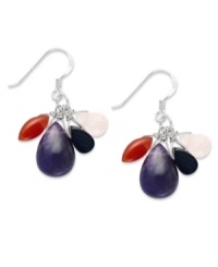 Polish your look with vibrant stones. These sterling silver earrings feature drops of red agate (1-1/4 ct. t.w.), black agate (1-1/2 ct. t.w.), rose quartz (1-1/4 ct. t.w.) and amethyst (5 ct. t.w.) all in a chic cluster. Approximate drop: 1 inch. Polish your look with vibrant stones. These sterling silver earrings feature drops of red agate (1-1/4 ct. t.w.), black agate (1-1/2 ct. t.w.), rose quartz (1-1/4 ct. t.w.) and amethyst (5 ct. t.w.) all in a chic cluster. Approximate drop: 1 inch.