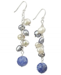 Cool, calm and collected. These serene earrings feature dyed-blue agate (9 ct. t.w.) and cultured freshwater pearls (6-7 mm). Set in sterling silver. Approximate drop: 2 inches. Cool, calm and collected. These serene earrings feature dyed-blue agate (9 ct. t.w.) and cultured freshwater pearls (6-7 mm). Set in sterling silver. Approximate drop: 2 inches.