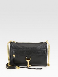 An easy shape in pebbled leather, featuring a removable chain and sleek, polished hardware.Detachable chain and leather shoulder strap, 22 dropTop zip closureOne outside zip pocket with flap and hook closureProtective metal feetOne inside zip pocketThree inside open pocketsCotton lining11W X 7½H X 2DImported An easy shape in pebbled leather, featuring a removable chain and sleek, polished hardware.Detachable chain and leather shoulder strap, 22 dropTop zip closureOne outside zip pocket with flap and hook closureProtective metal feetOne inside zip pocketThree inside open pocketsCotton lining11W X 7½H X 2DImported