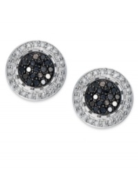 Circular chic. Black (1/4 ct. t.w.) and white (1/4 ct. t.w.) diamonds come together quite nicely in this pair of sterling silver stud earrings. Approximate length: 3/8 inch. Circular chic. Black (1/4 ct. t.w.) and white (1/4 ct. t.w.) diamonds come together quite nicely in this pair of sterling silver stud earrings. Approximate length: 3/8 inch.