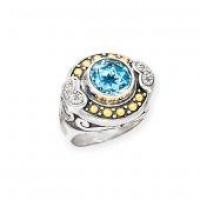 925 Silver, Blue Topaz & Heart Diamond Round Ring with 18k Gold Accents (0.10ctw)- Sizes 6-8 925 Silver, Blue Topaz & Heart Diamond Round Ring with 18k Gold Accents (0.10ctw)- Sizes 6-8