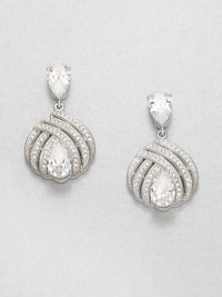 A shapely drop offers three cruved rows of pavé dazzle with a faceted teardrop centerpiece and top.Cubic zirconiaCrystalRhodium platingLength, about 1Post backImported