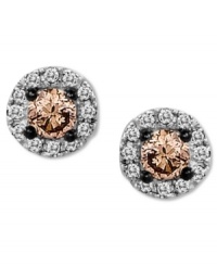 Twinkling treasures. Le Vian's petite stud earrings combine round-cut chocolate diamonds at the center (1/5 ct. t.w.) amongst a halo of white diamond accents. Set in 14k white gold. Approximate diameter: 1/5 inch.