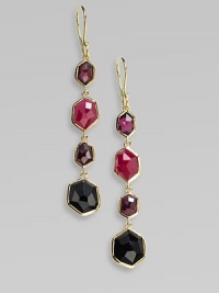 From the Modern Rock Candy® Collection. A delicately crafted piece with four faceted semi-precious stones set in 18k gold to create a wonderfully unique style. 18k goldRuby, garnet, onyx and rhodoliteHook backDrop, about 2¼Imported From the Modern Rock Candy® Collection. A delicately crafted piece with four faceted semi-precious stones set in 18k gold to create a wonderfully unique style. 18k goldRuby, garnet, onyx and rhodoliteHook backDrop, about 2¼Imported
