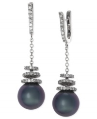 Make a stunning statement. This pair of 14k white gold earrings from EFFY Collection features cultured Tahitian pearls (10-1/2 mm) with round-cut diamonds (3/4 ct. t.w.) for a look that's quite captivating. Approximate drop length: 1-1/2 inches. Approximate drop width: 3/8 inch. Make a stunning statement. This pair of 14k white gold earrings from EFFY Collection features cultured Tahitian pearls (10-1/2 mm) with round-cut diamonds (3/4 ct. t.w.) for a look that's quite captivating. Approximate drop length: 1-1/2 inches. Approximate drop width: 3/8 inch.