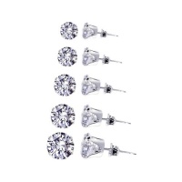 TDEZ-ROUND-SET Sterling Silver 3mm 4mm 5mm 6mm & 7mm Round Sparkling Clear Cubic Zirconia Stud Earrings Set TDEZ-ROUND-SET Sterling Silver 3mm 4mm 5mm 6mm & 7mm Round Sparkling Clear Cubic Zirconia Stud Earrings Set