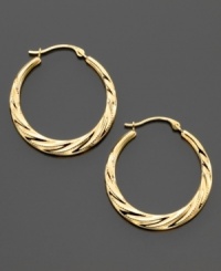 Whip up your style with these lovely swirl hoop earrings crafted in 14k gold. Approximate diameter: 3/4 inch. Whip up your style with these lovely swirl hoop earrings crafted in 14k gold. Approximate diameter: 3/4 inch.