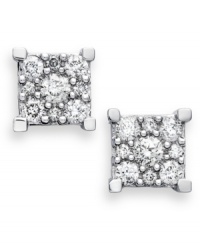 A bright burst of sparkle lights up any look. Crafted in 14k white gold, chic clusters of round-cut diamonds (1/2 ct. t.w.) adorn these beautiful stud earrings. Approximate diameter: 7-1/2 mm. A bright burst of sparkle lights up any look. Crafted in 14k white gold, chic clusters of round-cut diamonds (1/2 ct. t.w.) adorn these beautiful stud earrings. Approximate diameter: 7-1/2 mm.