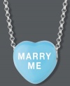 Sugary sweet style you can wear! Sweethearts' MARRY ME pendant features a light blue enamel surface and polished, sterling silver setting and chain. Copyright © 2011 New England Confectionery Company. Approximate length: 16 inches + 2-inch extender. Approximate drop: 1/2 inch.