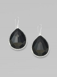 A large faceted drop of black onyx in a sterling silver setting.Black onyx Sterling silver Length, about 1 Width, about ¾ Ear wire Imported A large faceted drop of black onyx in a sterling silver setting.Black onyx Sterling silver Length, about 1 Width, about ¾ Ear wire Imported