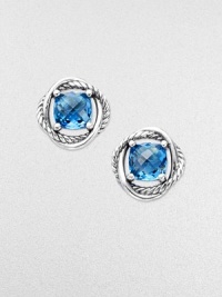 From the Infinity Collection. A richly colored, faceted blue topaz framed in intertwining bands of polished sterling silver, one smooth, one a signature cable.Blue topazSterling silverDiameter, about ¼Post backImported From the Infinity Collection. A richly colored, faceted blue topaz framed in intertwining bands of polished sterling silver, one smooth, one a signature cable.Blue topazSterling silverDiameter, about ¼Post backImported