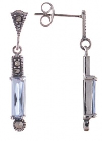 Sterling Silver Blue Topaz CZ Baguette Marcasite Drop Earrings Sterling Silver Blue Topaz CZ Baguette Marcasite Drop Earrings