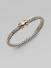 From the Dot Collection. An elegant, flexible braid of sterling silver, with an 18k gold-accented dot design clasp.Sterling silver 18k yellow gold Length, about 7¼ Push-lock clasp Made in Bali From the Dot Collection. An elegant, flexible braid of sterling silver, with an 18k gold-accented dot design clasp.Sterling silver 18k yellow gold Length, about 7¼ Push-lock clasp Made in Bali