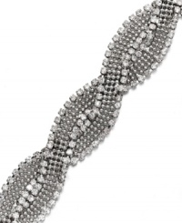 Wrap it up in sparkling style. Alfani bracelet features braided round-cut crystals set in silver tone mixed metal. Approximate length: 7-1/2 inches. Wrap it up in sparkling style. Alfani bracelet features braided round-cut crystals set in silver tone mixed metal. Approximate length: 7-1/2 inches.