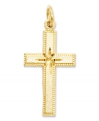 Stay true to your faith. This intricate diamond-cut cross charm makes the perfect symbolic gift. Crafted in 14k gold. Chain not included. Approximate length: 1-1/10 inches. Approximate width: 1/2 inch. Stay true to your faith. This intricate diamond-cut cross charm makes the perfect symbolic gift. Crafted in 14k gold. Chain not included. Approximate length: 1-1/10 inches. Approximate width: 1/2 inch.