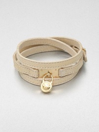 This effortless style features a chic logo accented padlock charm on a supple wrapped leather strip. LeatherGoldtone brassLength, about 25Buckle closureImported This effortless style features a chic logo accented padlock charm on a supple wrapped leather strip. LeatherGoldtone brassLength, about 25Buckle closureImported