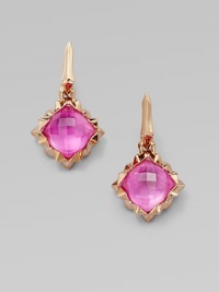 From the Superstud Collection. A faceted dome of pretty pink sapphire quartz is layered over mother-of-pearl, creating richness and depth in these dazzling earrings that sit in a spiky zigzag setting and hang from a sword-shaped drop.Pink sapphire quartz and white mother-of-pearlRose goldplated sterling silverLength, about 114k gold post backImported From the Superstud Collection. A faceted dome of pretty pink sapphire quartz is layered over mother-of-pearl, creating richness and depth in these dazzling earrings that sit in a spiky zigzag setting and hang from a sword-shaped drop.Pink sapphire quartz and white mother-of-pearlRose goldplated sterling silverLength, about 114k gold post backImported