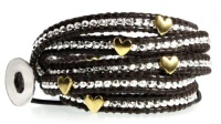Angel Heart Silver Bead & Gold Plated Hearts on Genuine Leather Extra Long 5x Wrap Bracelet, Gift Box Angel Heart Silver Bead & Gold Plated Hearts on Genuine Leather Extra Long 5x Wrap Bracelet, Gift Box