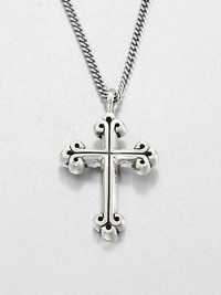 A traditional cross pendant rendered in fine sterling silver with a curb link chain necklace exudes timeless appeal.Sterling silverLength about 24Lobster claspMade in USA A traditional cross pendant rendered in fine sterling silver with a curb link chain necklace exudes timeless appeal.Sterling silverLength about 24Lobster claspMade in USA