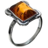 Certified Genuine Honey Amber and Sterling Silver Rectangular Ring Certified Genuine Honey Amber and Sterling Silver Rectangular Ring