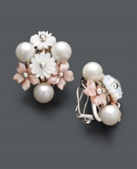 Embrace your feminine side in pretty pastel bouquets. Pink and white freshwater mother of pearl (10-12 mm) and cultured freshwater pearls (7-1/2-8 mm) combine to create a a whimsical look. Approximate drop: 1 inch. Embrace your feminine side in pretty pastel bouquets. Pink and white freshwater mother of pearl (10-12 mm) and cultured freshwater pearls (7-1/2-8 mm) combine to create a a whimsical look. Approximate drop: 1 inch.