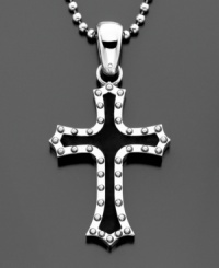 A twist on traditional. This stainless steel and black rubber cross pendant features silvertone bolts for a trendy effect. Chain measures 30 inches; drop measures 3 inches. A twist on traditional. This stainless steel and black rubber cross pendant features silvertone bolts for a trendy effect. Chain measures 30 inches; drop measures 3 inches.