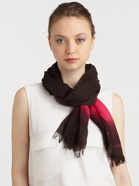 A classic woven wool scarf is embellished with a bold stripe and eyelash fringe.WoolAbout 73 X 27Dry cleanImported
