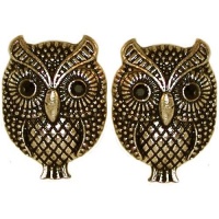 5/8 X 7/8 Owl Stud Earrings with Rhinestone Eyes In Antique Brass 5/8 X 7/8 Owl Stud Earrings with Rhinestone Eyes In Antique Brass