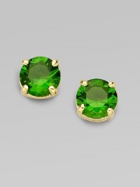 Brilliantly faceted glass studs radiate an emerald hue for a simply elegant style. Glass 12k goldplated Diameter, about ¼ 14k gold-filled post back Imported Brilliantly faceted glass studs radiate an emerald hue for a simply elegant style. Glass 12k goldplated Diameter, about ¼ 14k gold-filled post back Imported