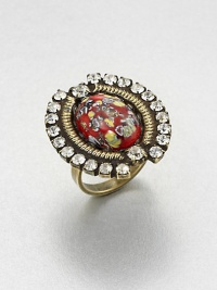 A colorful mottled cabochon surrounded by sparkling Swarovski crystals set in antique-finished brass. ResinSwarovski crystalsBrassWidth, about 1.25Made in USA A colorful mottled cabochon surrounded by sparkling Swarovski crystals set in antique-finished brass. ResinSwarovski crystalsBrassWidth, about 1.25Made in USA