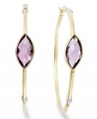 Classic earrings get a sparkly update. Victoria Townsend's stunning hoop earrings feature marquise-cut amethyst (5 ct. t.w.) and sparkling diamond accents in 18k gold over sterling silver. Approximate diameter: 2 inches. Classic earrings get a sparkly update. Victoria Townsend's stunning hoop earrings feature marquise-cut amethyst (5 ct. t.w.) and sparkling diamond accents in 18k gold over sterling silver. Approximate diameter: 2 inches.
