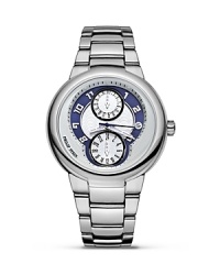 Philip Stein® active watch with stainless steel integrated bracelet strap and a butterfly buckle closure. Navy date and second subdials. Features single movement, Arabic numbers and a polished crown. Philip Stein® active watch with stainless steel integrated bracelet strap and a butterfly buckle closure. Navy date and second subdials. Features single movement, Arabic numbers and a polished crown.