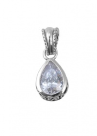 Barse Sterling Silver Teardrop Clear Crystal Pendant